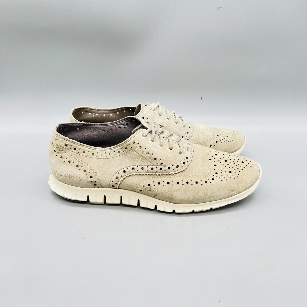 Cole Haan Shoes Womens 6.5 Beige Suede Zerogrand Wingtip Flats Lace Up Comfort